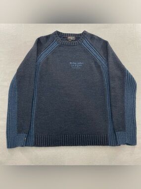VTG Point Zero Knit Sweater Men L Blue Striped Ribbed Skater Grunge Y2K Crewneck
